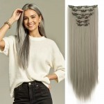 Extensie de par Full Head dreapta  55 cm, 7 Clip On, Cenusiu Mixt Cod SC661060